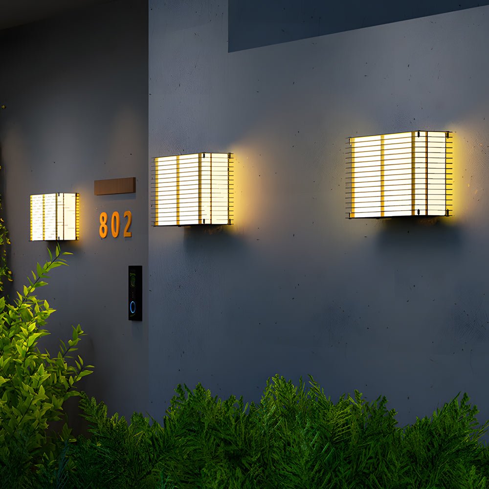 Modern Square-Grid Outdoor Wall Sconce — Stainless Steel & Iron, Solar / Hardwired, LED 3000K, IP65 Weatherproof