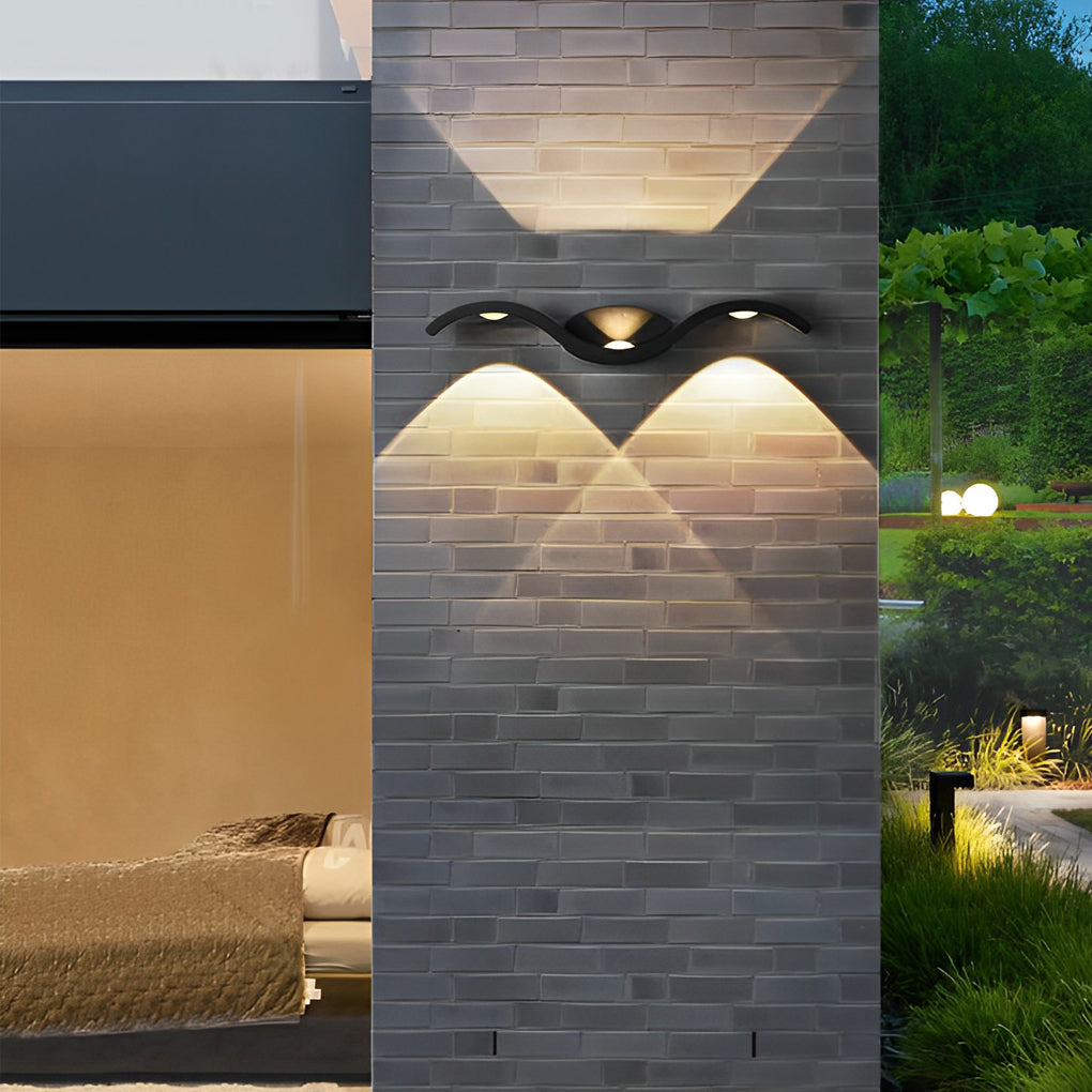 Seagull Wave Up/Down Outdoor Wall Sconce — Die-Cast Aluminum, 3-Light, IP65, Black or White