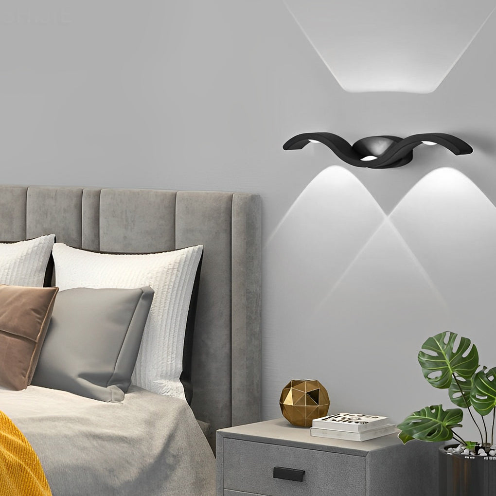 Seagull Wave Up/Down Outdoor Wall Sconce — Die-Cast Aluminum, 3-Light, IP65, Black or White