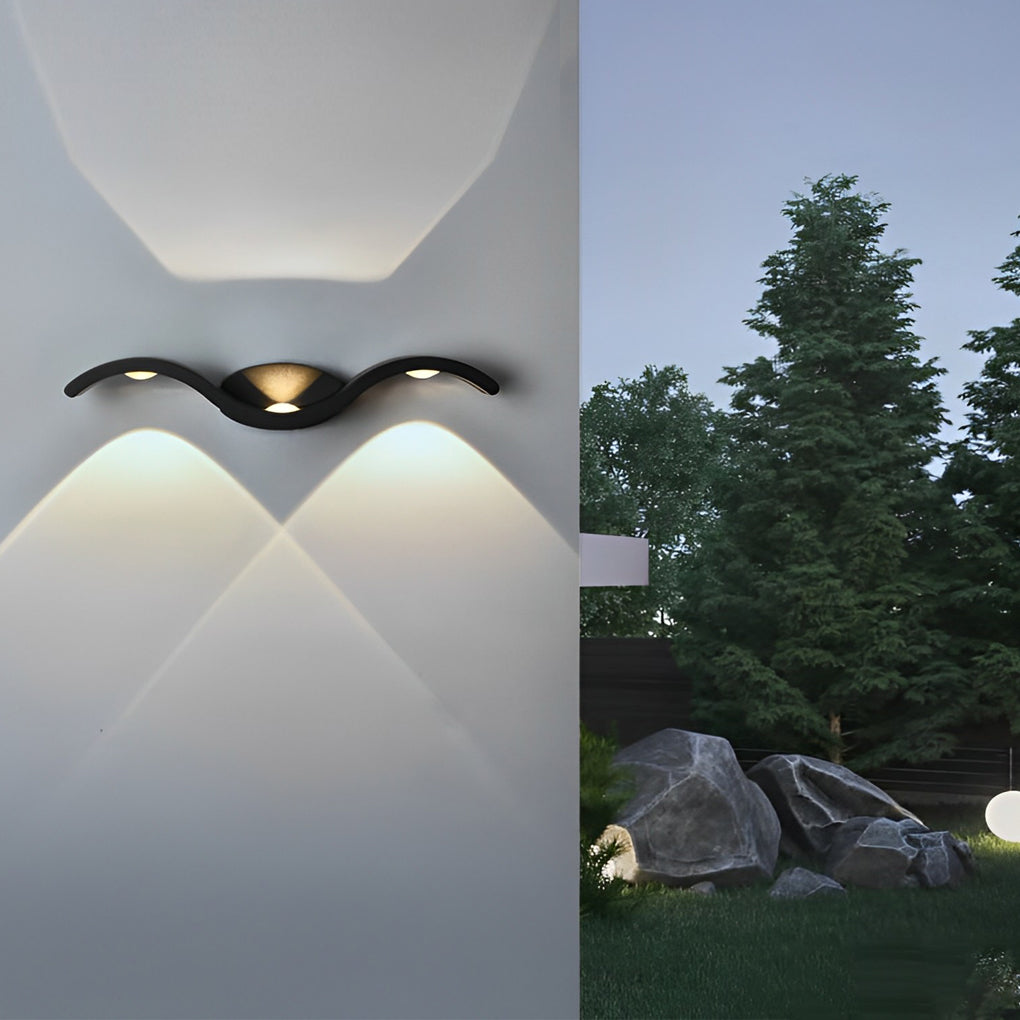 Seagull Wave Up/Down Outdoor Wall Sconce — Die-Cast Aluminum, 3-Light, IP65, Black or White