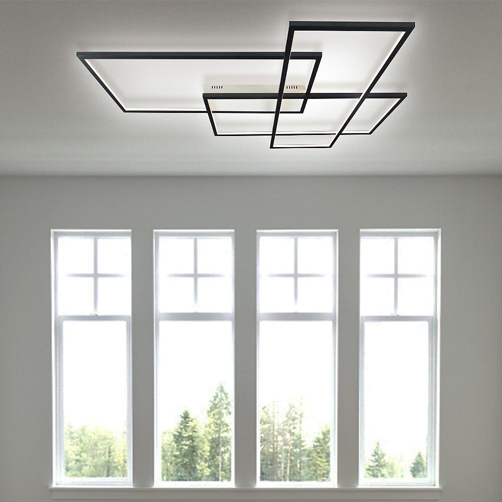 Overlapping Rectangles Geometric Flush-Mount Ceiling Light — Aluminum, 90W LED, Dimmable with Remote, 40" × 27"