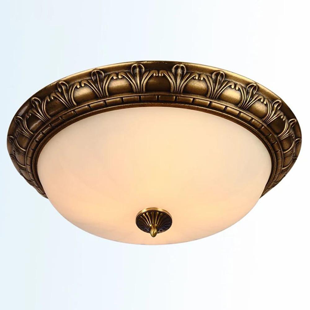 Vintage Antique Flush-Mount Ceiling Light — Bronze Frame, Frosted Glass, 2-Light E26/E27, 5W LED, 12" Wide