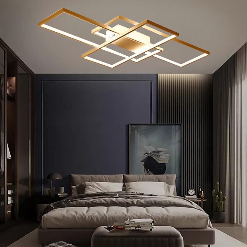 Large Multi-Rectangle Flush-Mount Ceiling Light — 3-Tier Integrated LED, Black, Gold or White