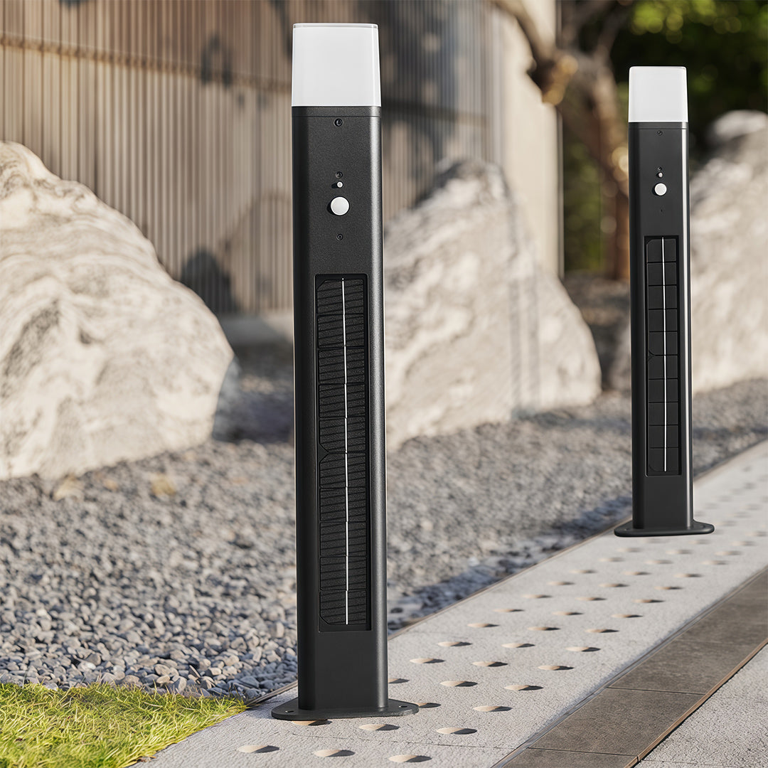 Solar Aluminum Bollard Light — Black, 3W LED, Three-Color Dimming (3000K/4500K/6000K), IP55, 4000mAh, 25.59" Height