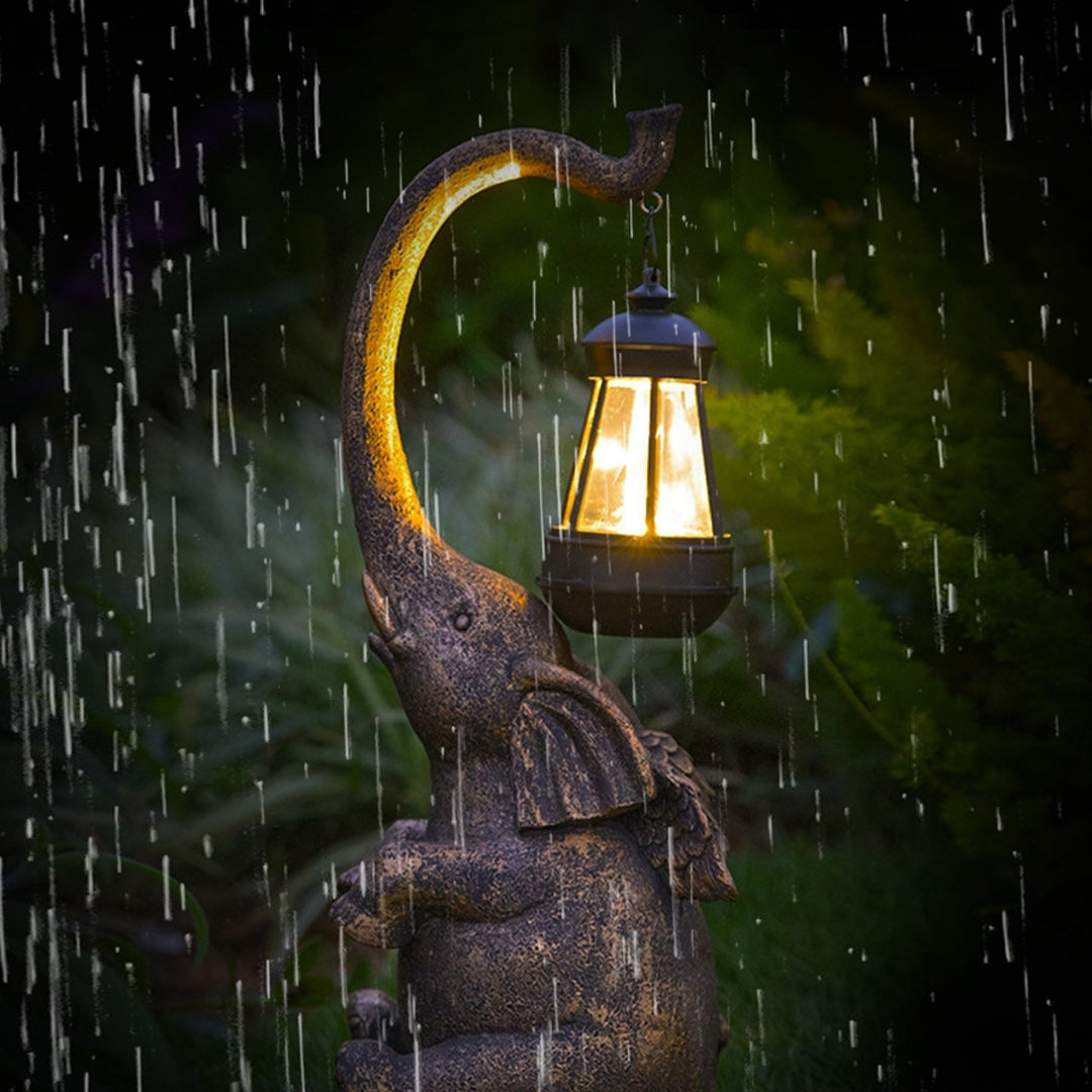 Elephant Solar Garden Light — Handcrafted UV-Resistant Resin, LED, IP44, Warm White, Dusk-to-Dawn