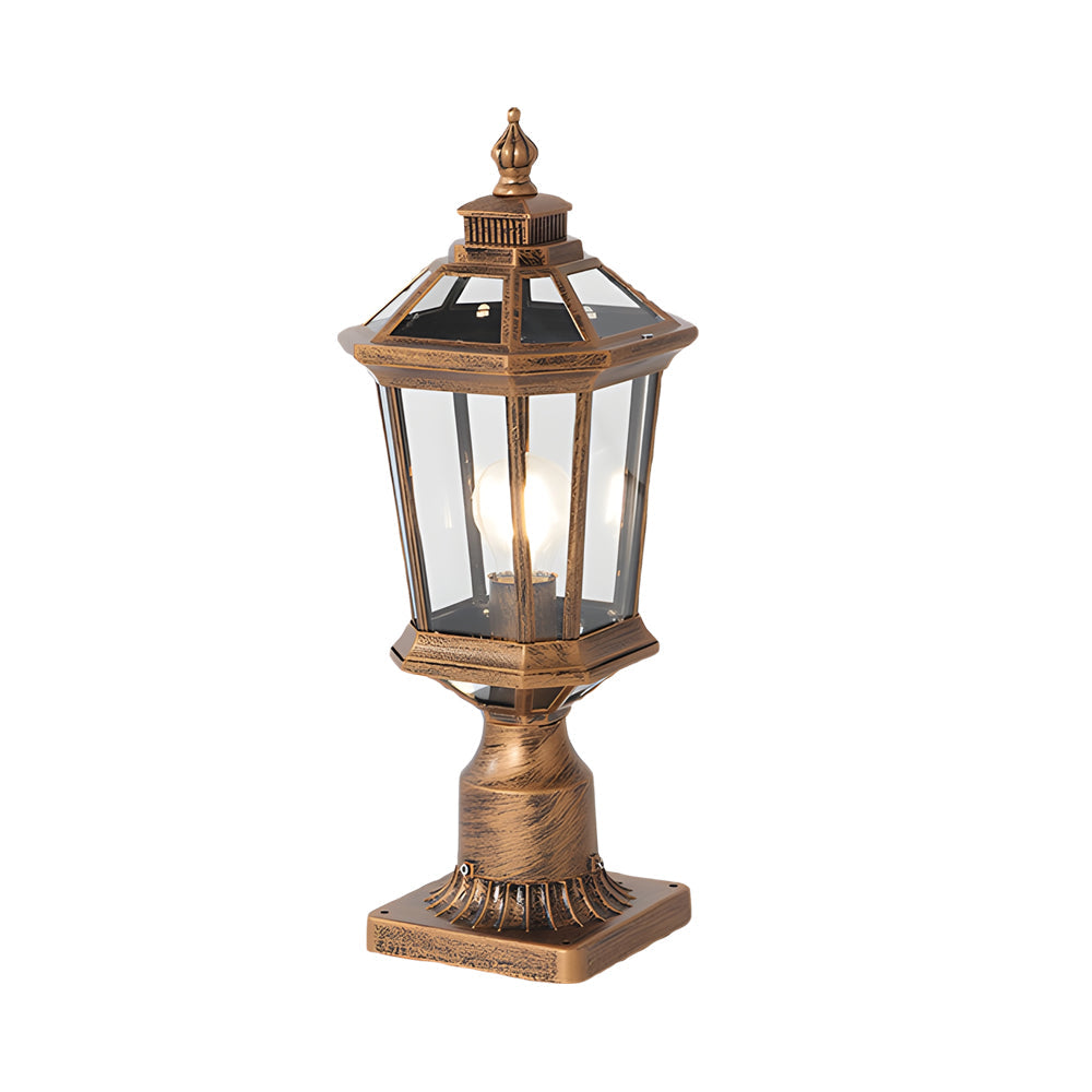 Octagonal Pagoda Pillar Light — Aluminum & Glass, Solar / Hardwired, 3-Step Dimming, Black or Bronze