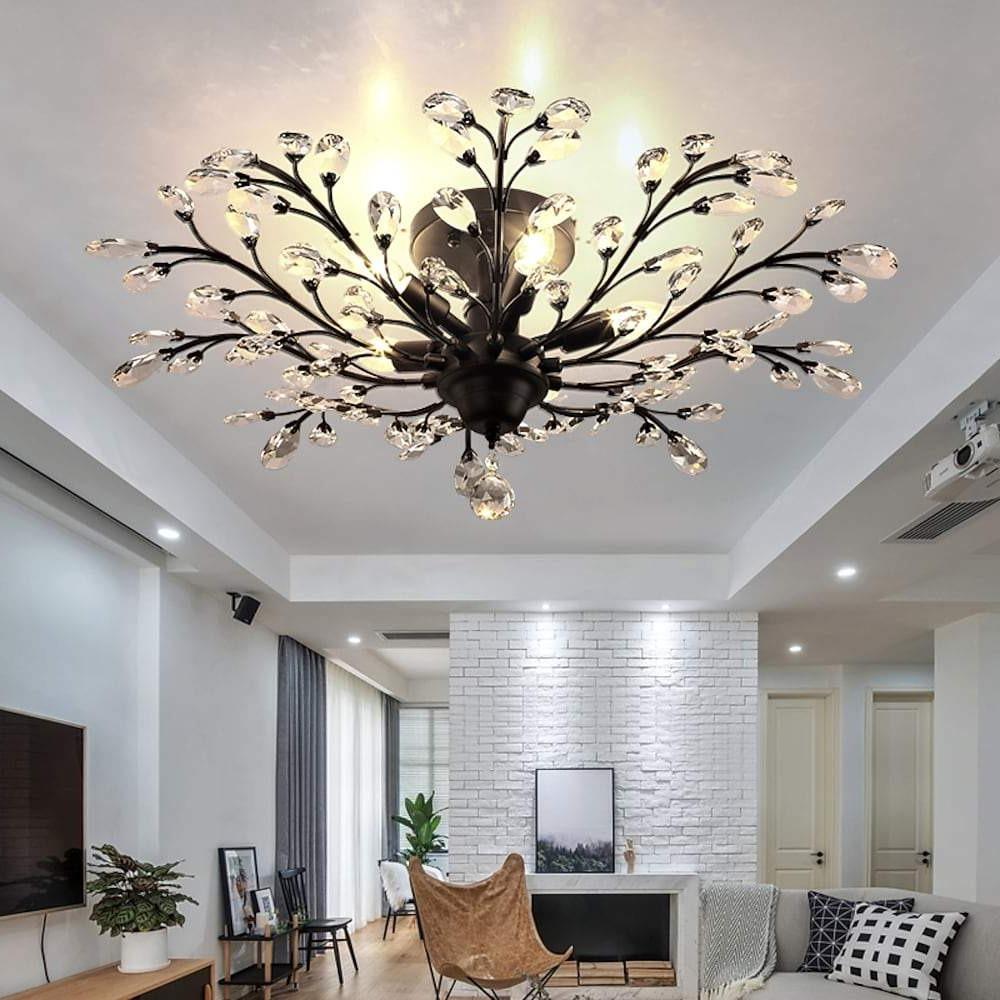 Crystal Flower Chandelier — Metal, Clear Crystal, E12/E14 LED, 4-, 5-, or 6-Light, 24" Diameter