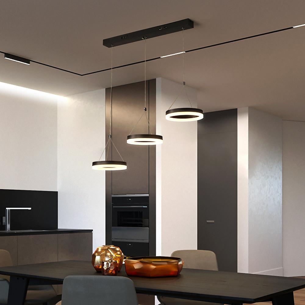 Modern 3-Light Adjustable Ring Pendant Chandelier — Aluminum & Acrylic, LED Dimmable, 24", Remote Control