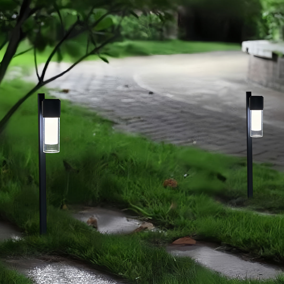 Contemporary Outdoor Path Light — Black Aluminum, Clear Glass, LED Ra90, IP65, Single or Double-Head, 27.6" or 35.4"