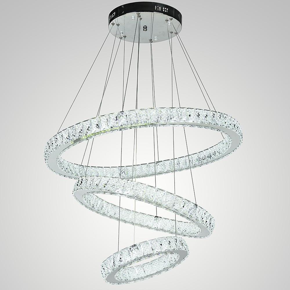 Geometric Circle Crystal Chandelier — Metal and Crystal, 67.5W LED, 28" Wide, 3000K–6000K