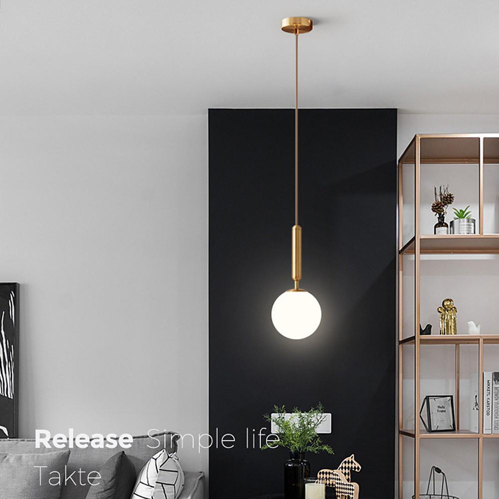 Globe Mini Pendant — Black or Gold Metal with Glass Shade, LED, 6" Dia., 47" Adjustable Cord