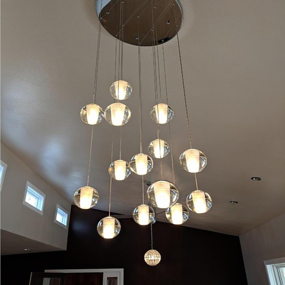 Contemporary 14-Light Crystal Ball Chandelier — Metal, Electroplated, Dimmable, 3000K / 6000K, 118" Adjustable Cord