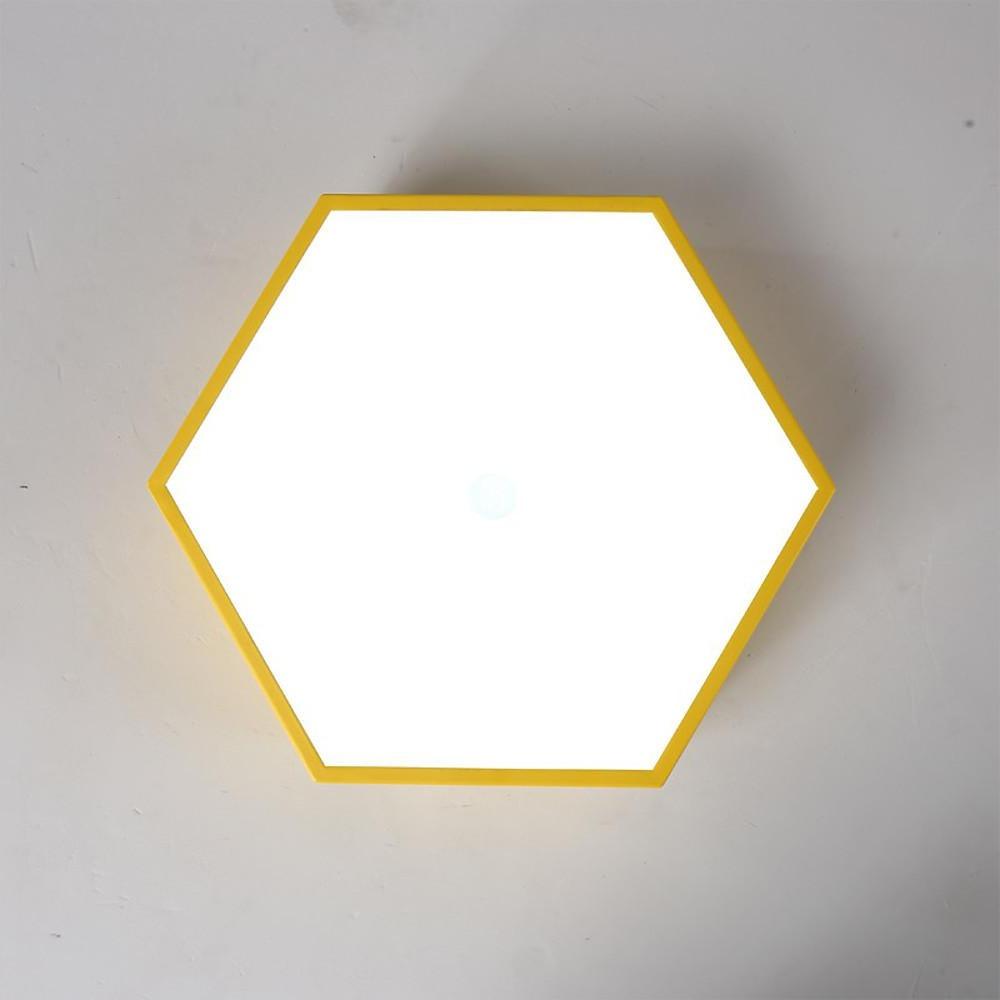 Geometric LED Flush-Mount Ceiling Light — Metal & Acrylic, Tri-Color Wireless Control, 15" Wide