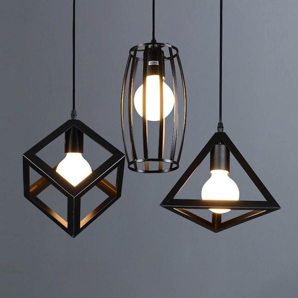 Geometric Multi-Light Pendant — Black Metal, Industrial Retro, Adjustable 59" Cord