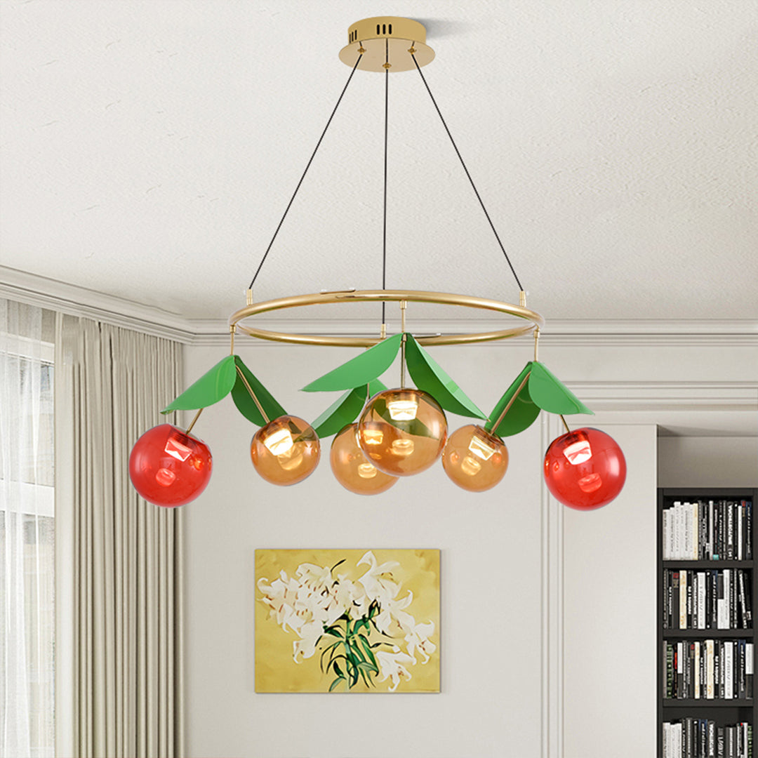 Cherry Glass Bulb Chandelier — Electroplated Metal, 6- or 9-Light, Three-Color Dimming, 2m Adjustable Cord
