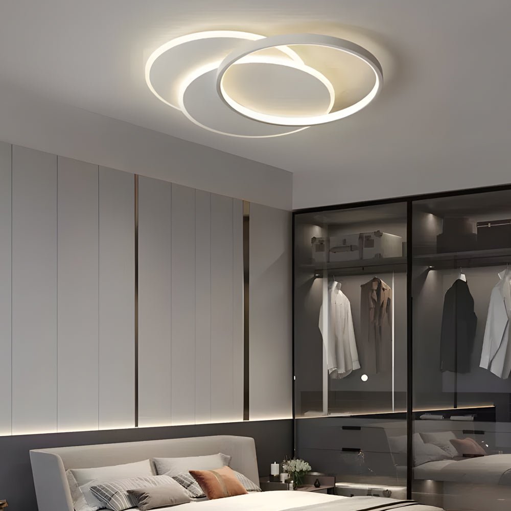 Triple-Circle LED Flush Mount — White Acrylic and Iron, 30W, 3-Step Dimming, 3000K/4500K/6000K, 19.7"