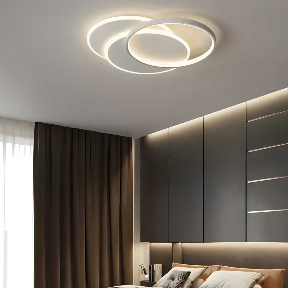 Triple-Circle LED Flush Mount — White Acrylic and Iron, 30W, 3-Step Dimming, 3000K/4500K/6000K, 19.7"