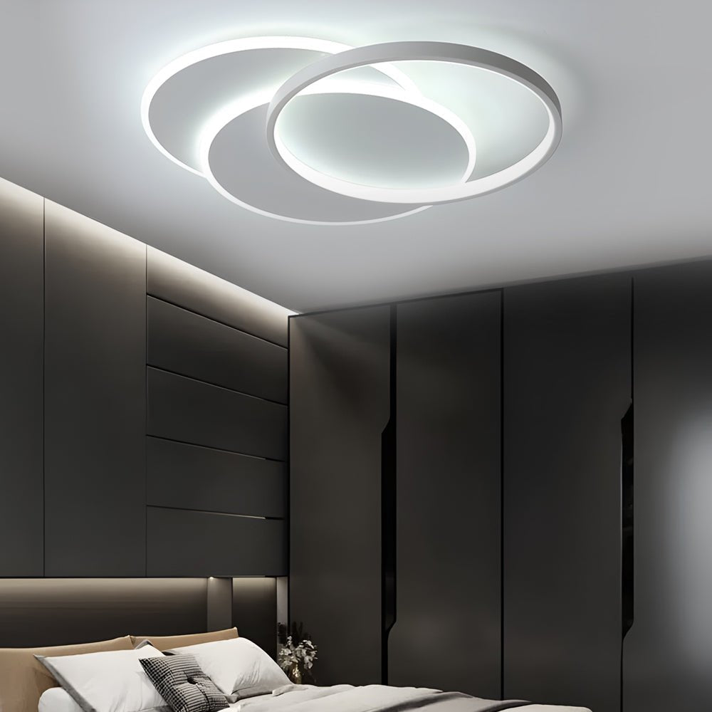 Triple-Circle LED Flush Mount — White Acrylic and Iron, 30W, 3-Step Dimming, 3000K/4500K/6000K, 19.7"
