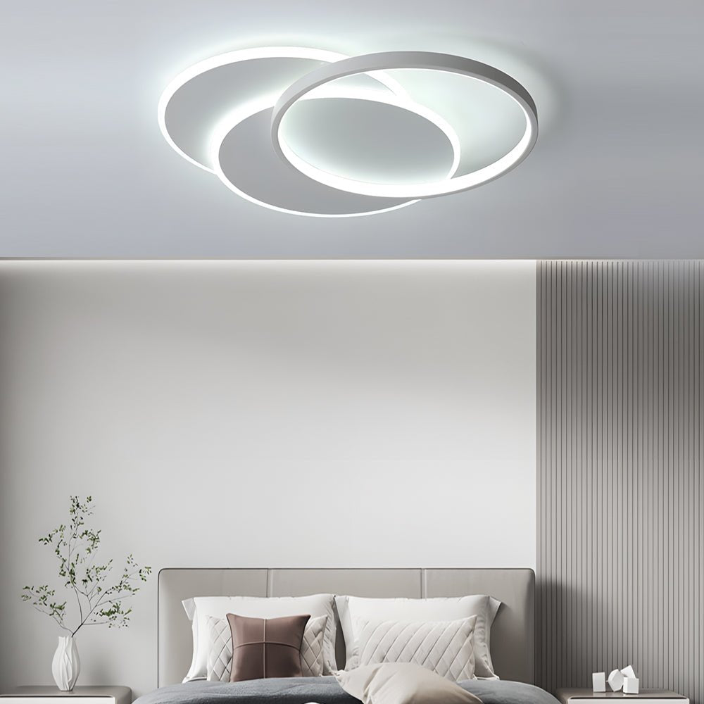 Triple-Circle LED Flush Mount — White Acrylic and Iron, 30W, 3-Step Dimming, 3000K/4500K/6000K, 19.7"