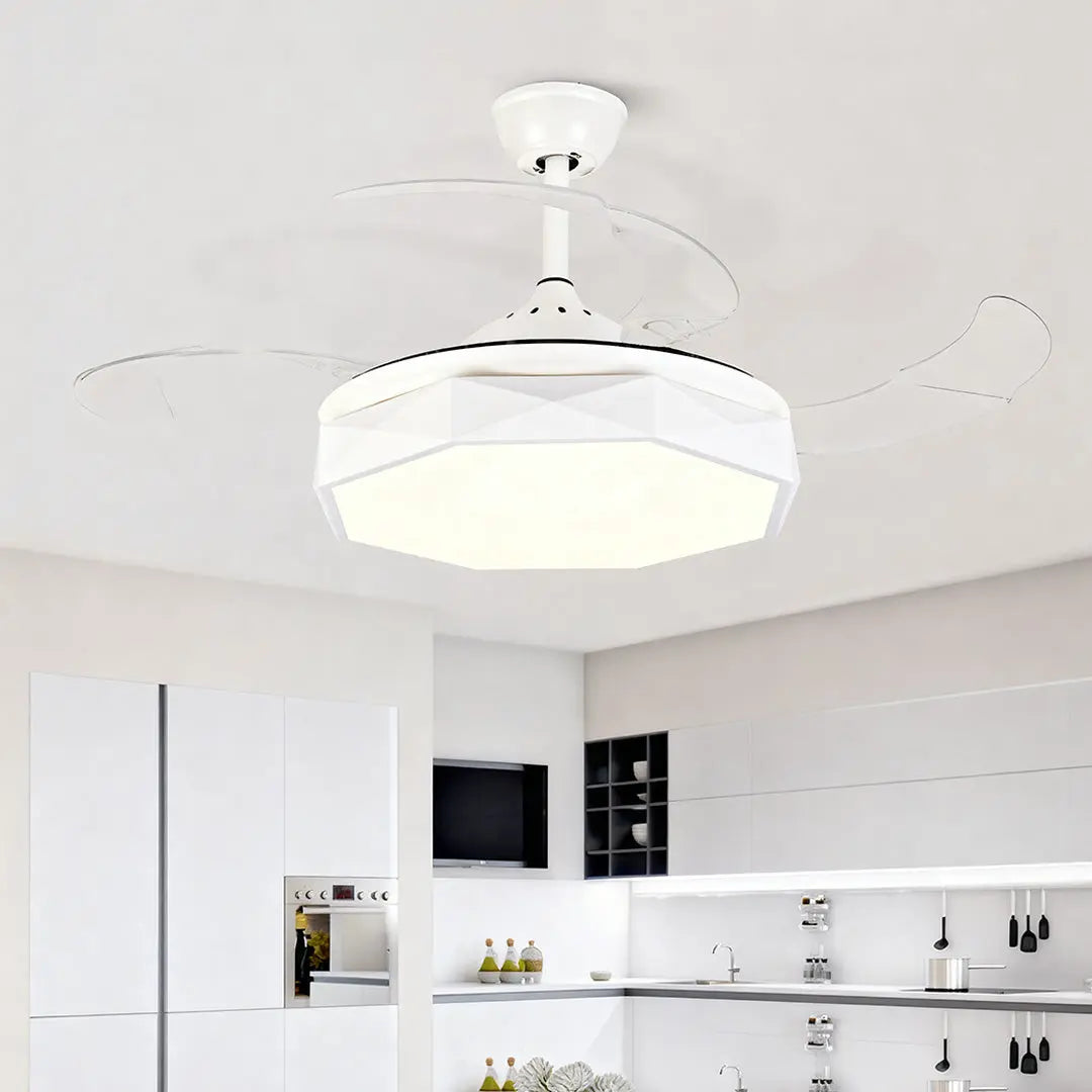 42-Inch Ceiling Fan with Light Featuring White ABS Blades and Acrylic Shade Luxe