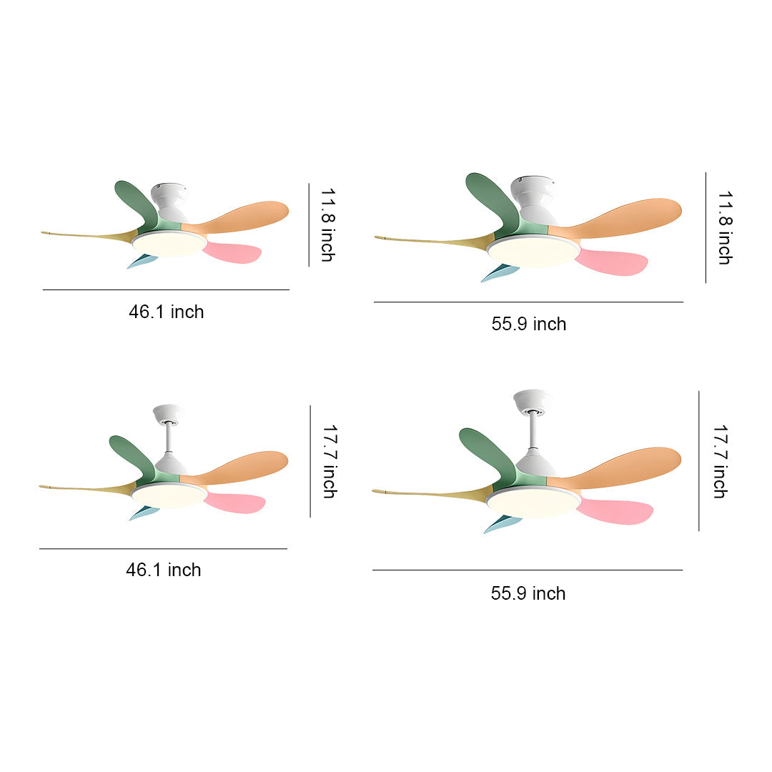 5-Blade Kids' Room Ceiling Fan with Light — Metal Body, ABS Blades, 46" or 56", 3-Color Dimming, Remote Control