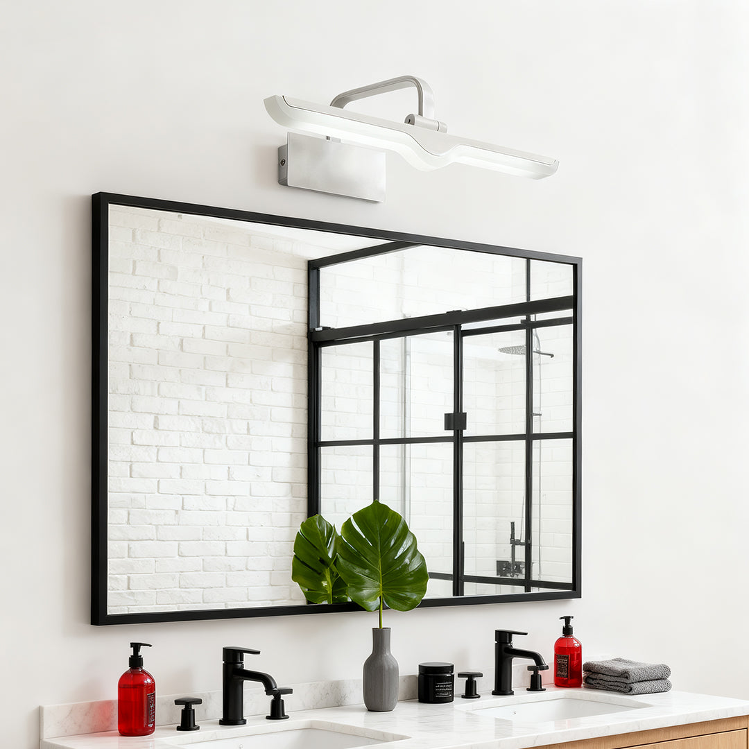 Modern LED Vanity Light Bar — White Aluminum, 180° Adjustable, 18W, 3-Step Dimming, 12.2" / 16.9" / 20.9"