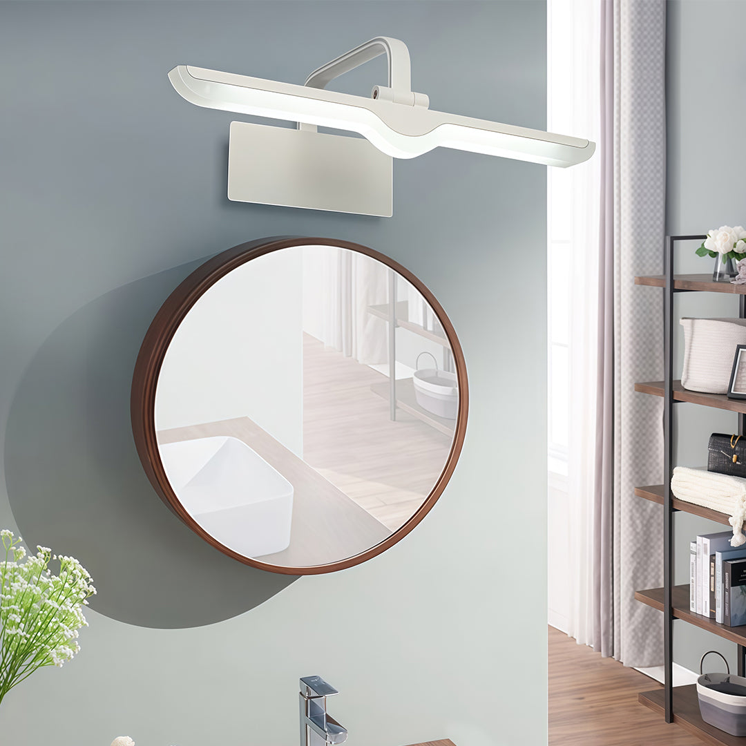 Modern LED Vanity Light Bar — White Aluminum, 180° Adjustable, 18W, 3-Step Dimming, 12.2" / 16.9" / 20.9"