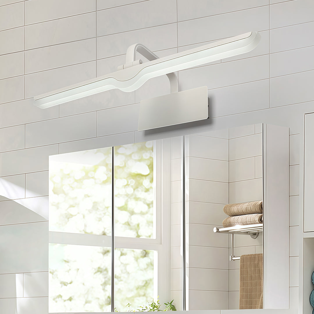 Modern LED Vanity Light Bar — White Aluminum, 180° Adjustable, 18W, 3-Step Dimming, 12.2" / 16.9" / 20.9"