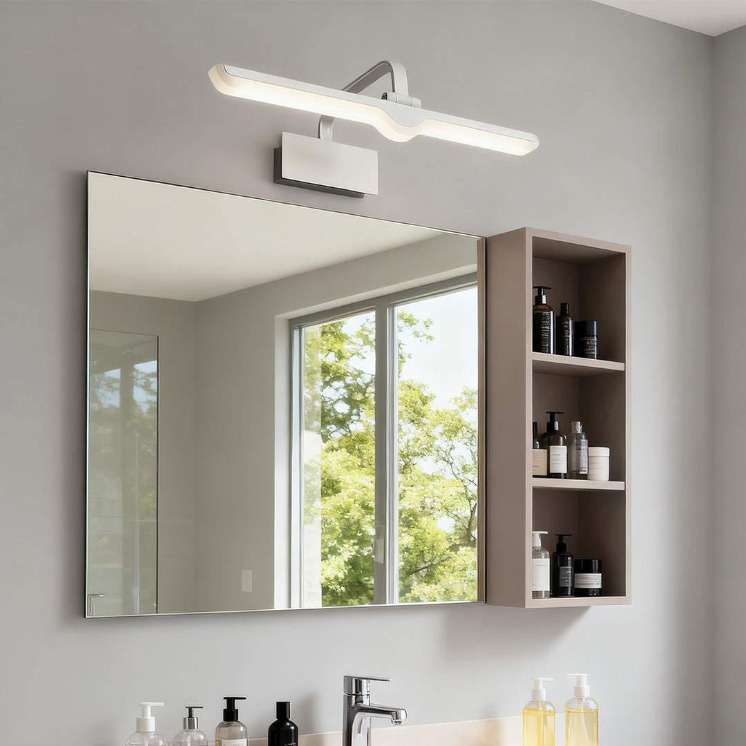 Modern LED Vanity Light Bar — White Aluminum, 180° Adjustable, 18W, 3-Step Dimming, 12.2" / 16.9" / 20.9"