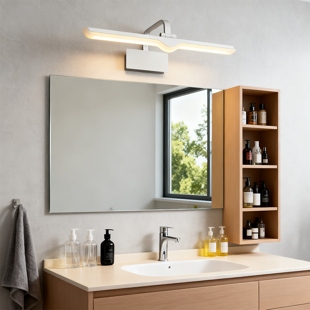 Modern LED Vanity Light Bar — White Aluminum, 180° Adjustable, 18W, 3-Step Dimming, 12.2" / 16.9" / 20.9"