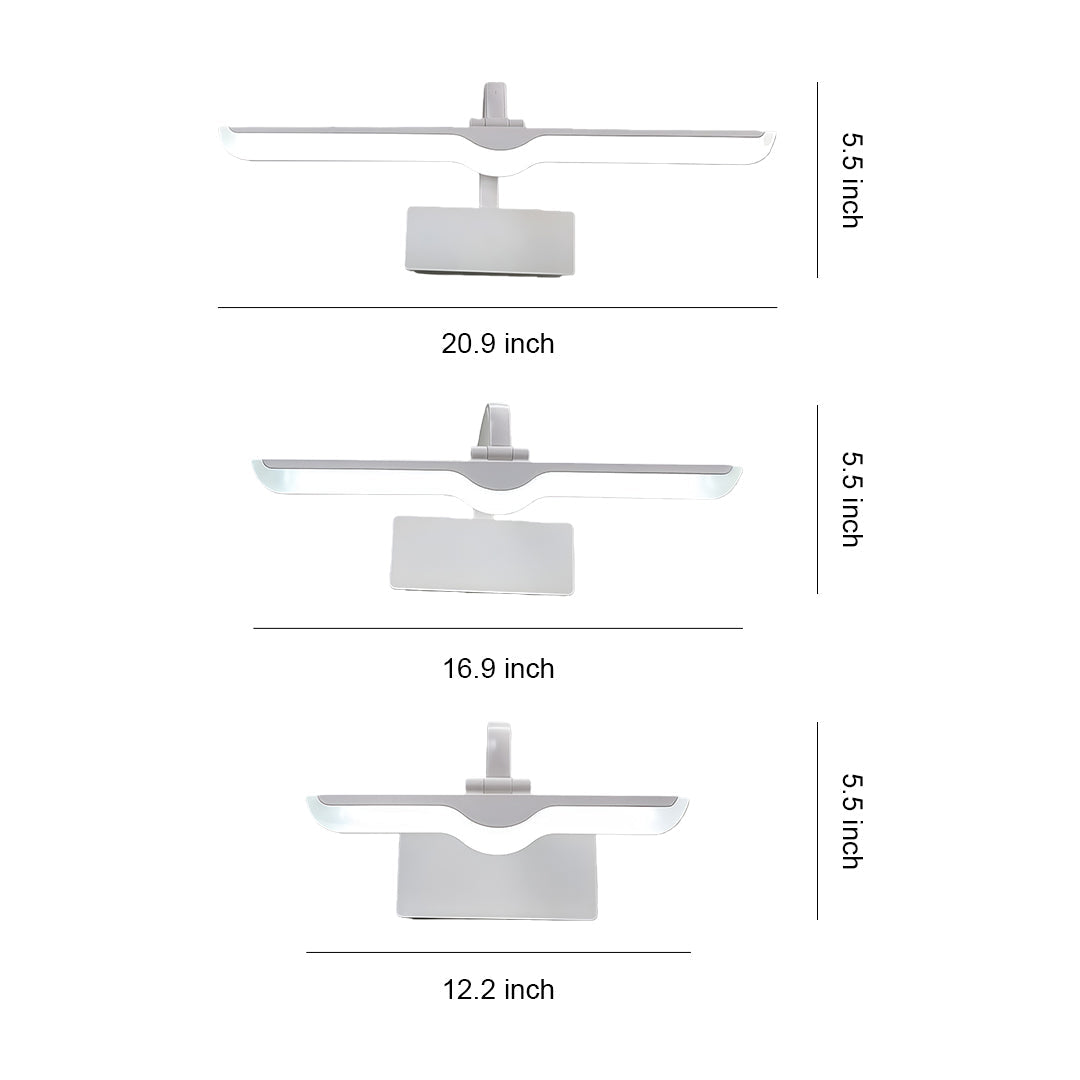 Modern LED Vanity Light Bar — White Aluminum, 180° Adjustable, 18W, 3-Step Dimming, 12.2" / 16.9" / 20.9"