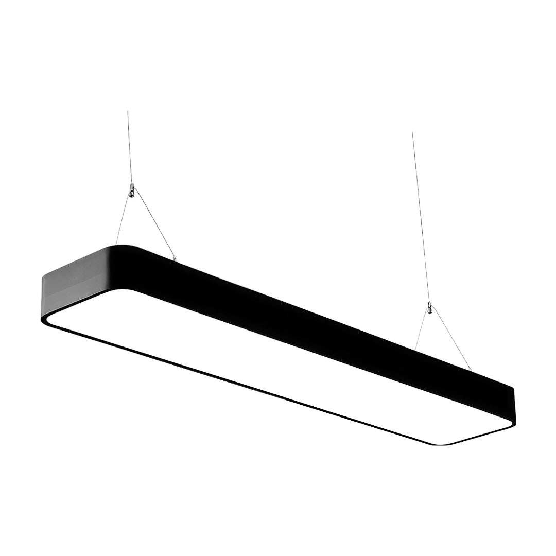 Modern Linear Rectangular Chandelier — Black Aluminum, White Acrylic, Integrated LED, Adjustable Chain