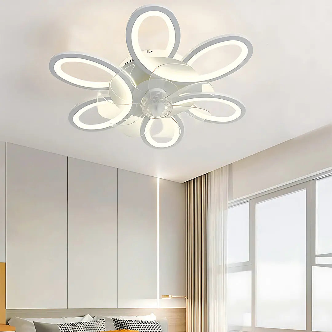 Modern White Ceiling Fan with Light and Remote Control - Dimmable Design Luxe