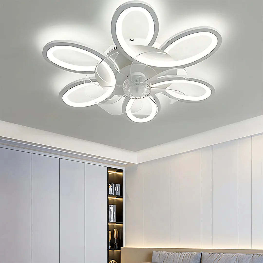 Modern White Ceiling Fan with Light and Remote Control - Dimmable Design Luxe