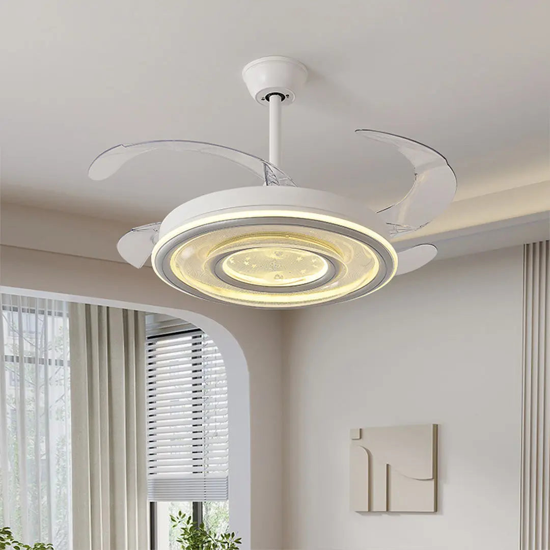 Nordic White Ceiling Fan with Light and Transparent Blades Luxe