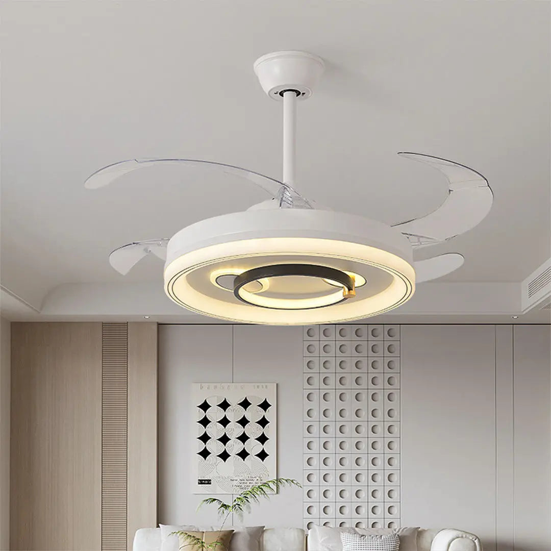 Nordic White Ceiling Fan with Light and Transparent Blades Luxe
