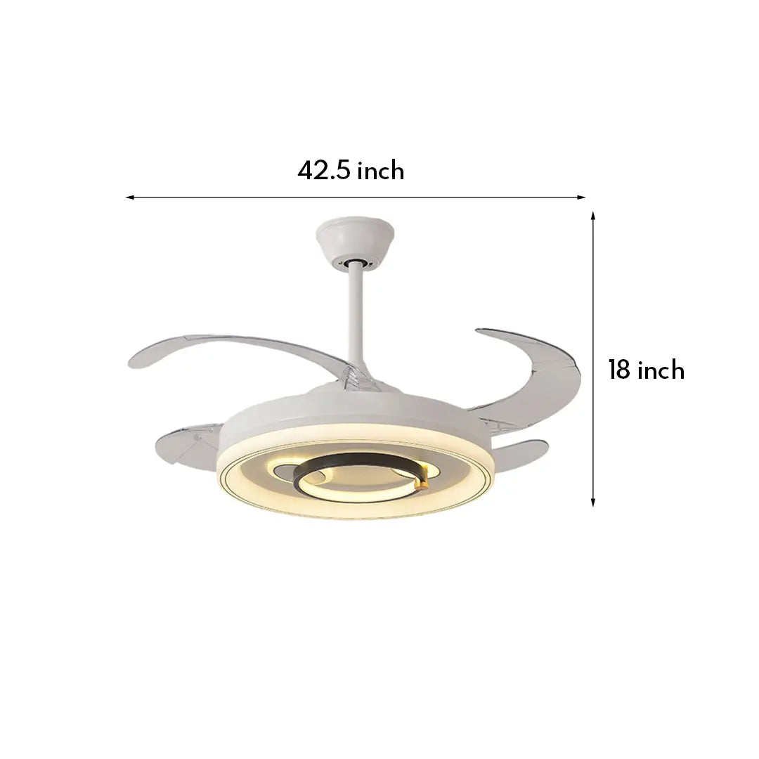 Nordic White Ceiling Fan with Light and Transparent Blades Luxe