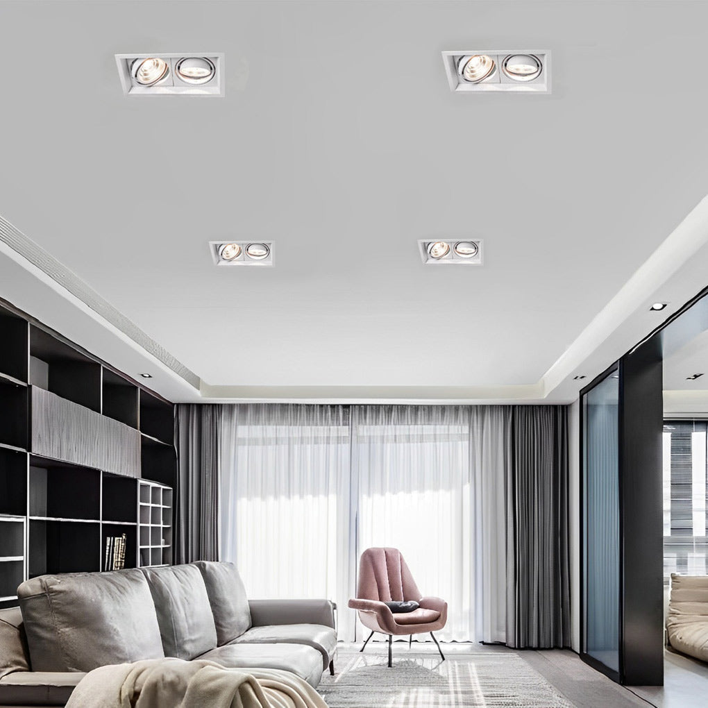 Rectangular Twin-Head Recessed Spotlight — Aluminum, 24W LED, 45° Adjustable, 3-Step Color Dimming