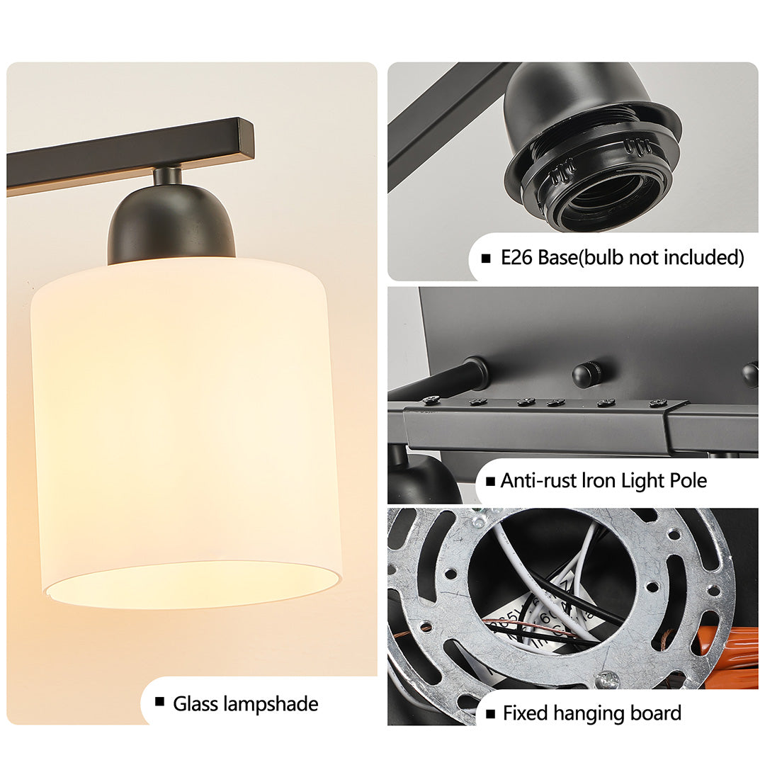 Minimalist Bathroom Vanity Light — Creamy White Glass, Metal Frame, E26, 4/5/6/8/10-Light, Matte Black / Sand Nickel / Copper