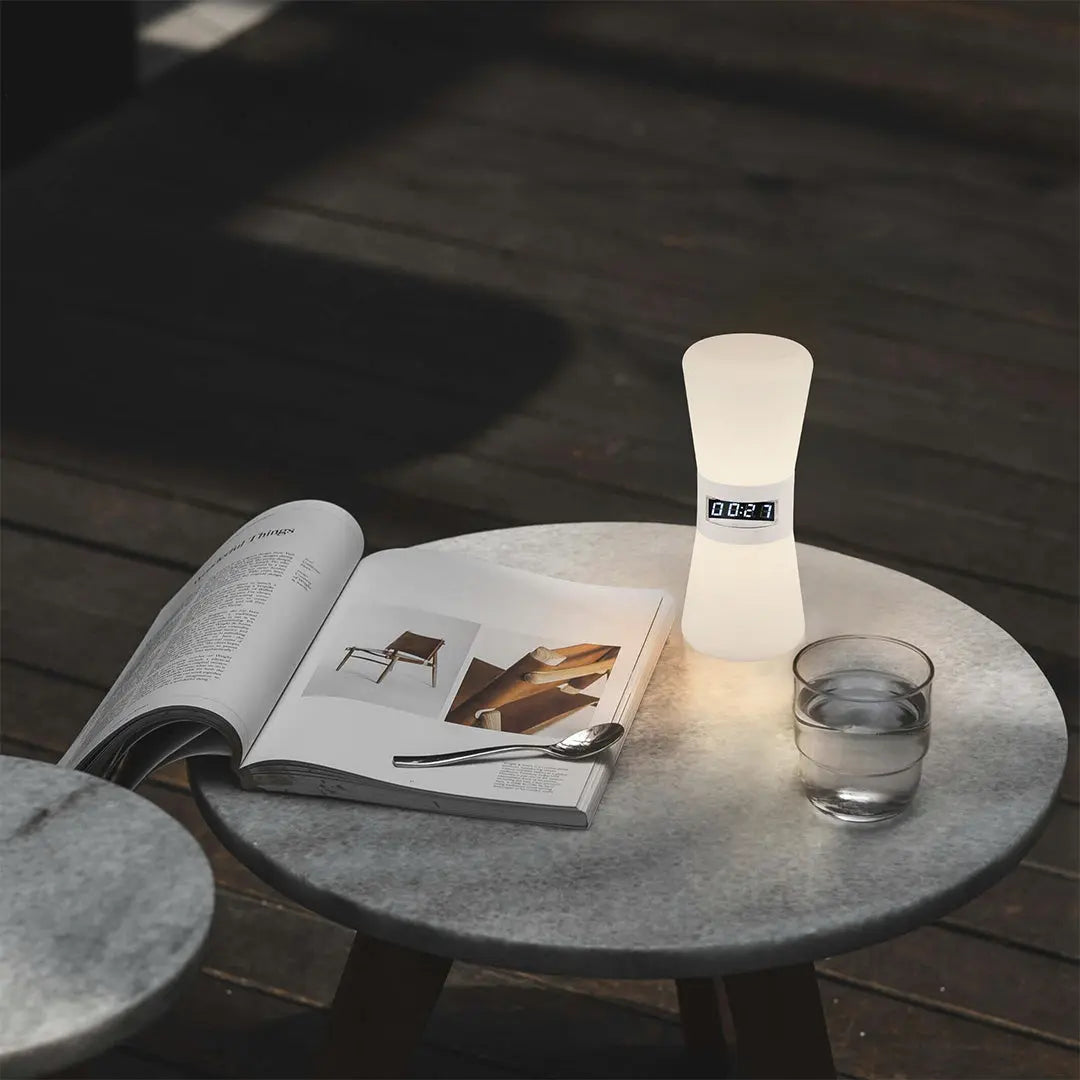Small White Ambient Hourglass Lamp with Countdown Gravity Sensor Luxe