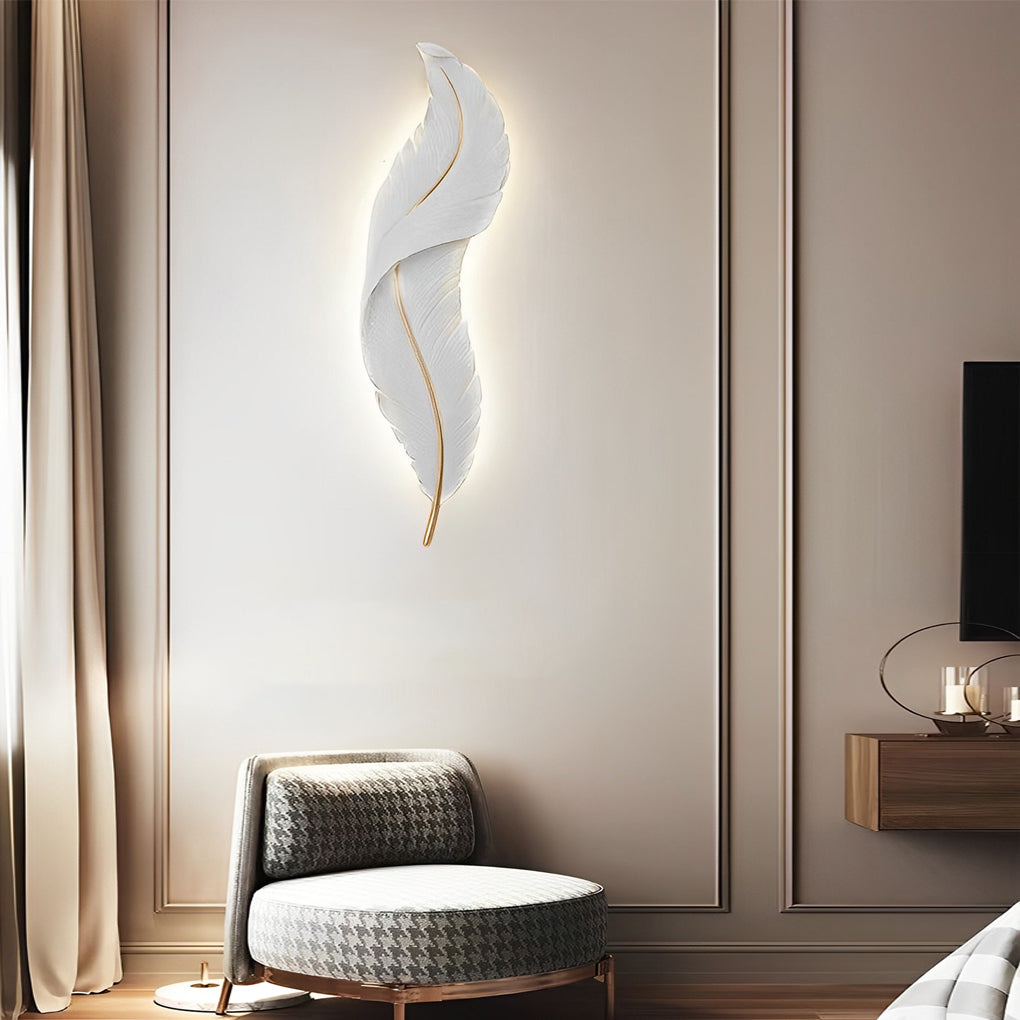 Modern Luxury LED Feather Wall Light - White Resin Art Corridor Lamp