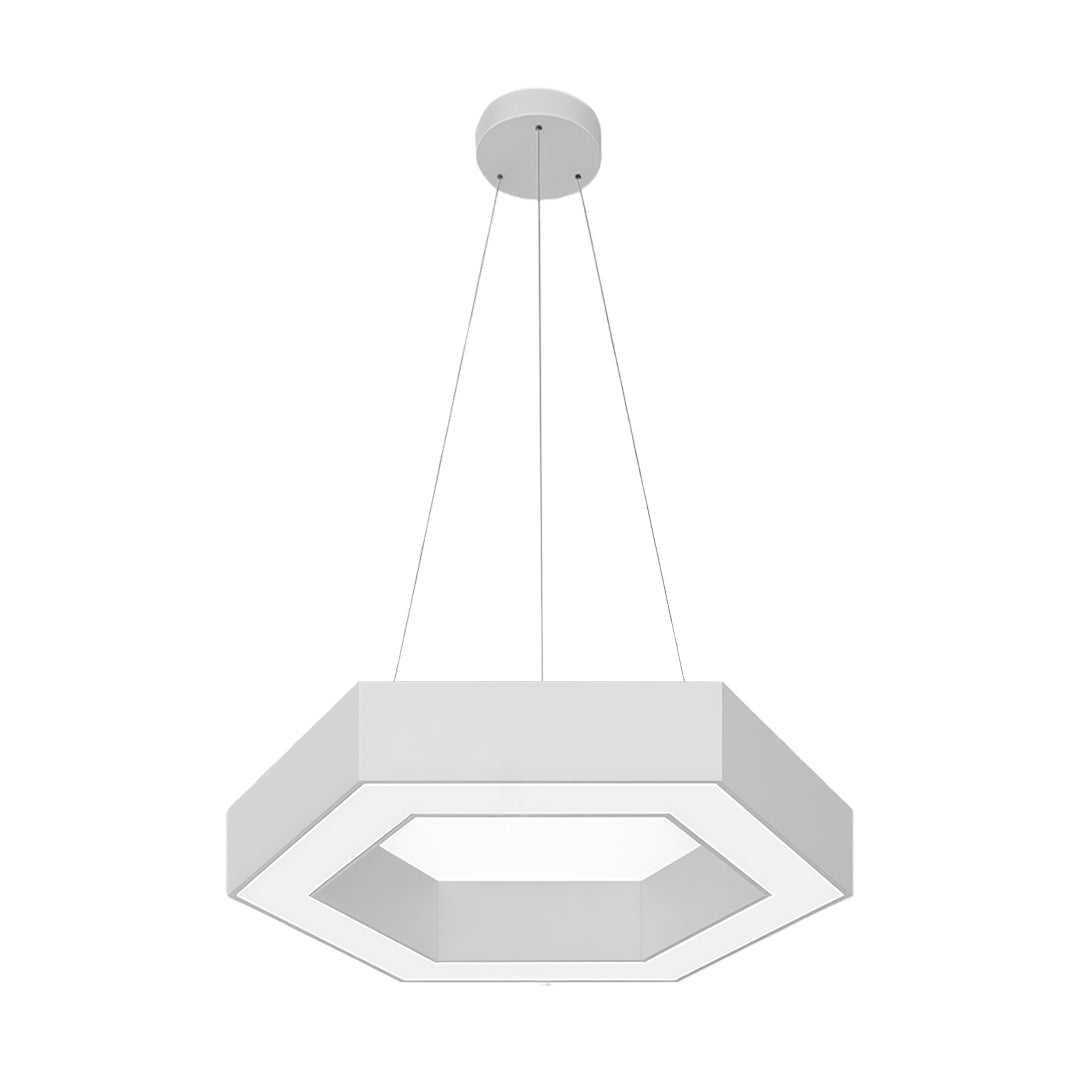 Hexagonal Geometric Honeycomb LED Pendant — Iron, Acrylic Shade, 6 Sizes, 39.4" Adjustable Chain, Black or White