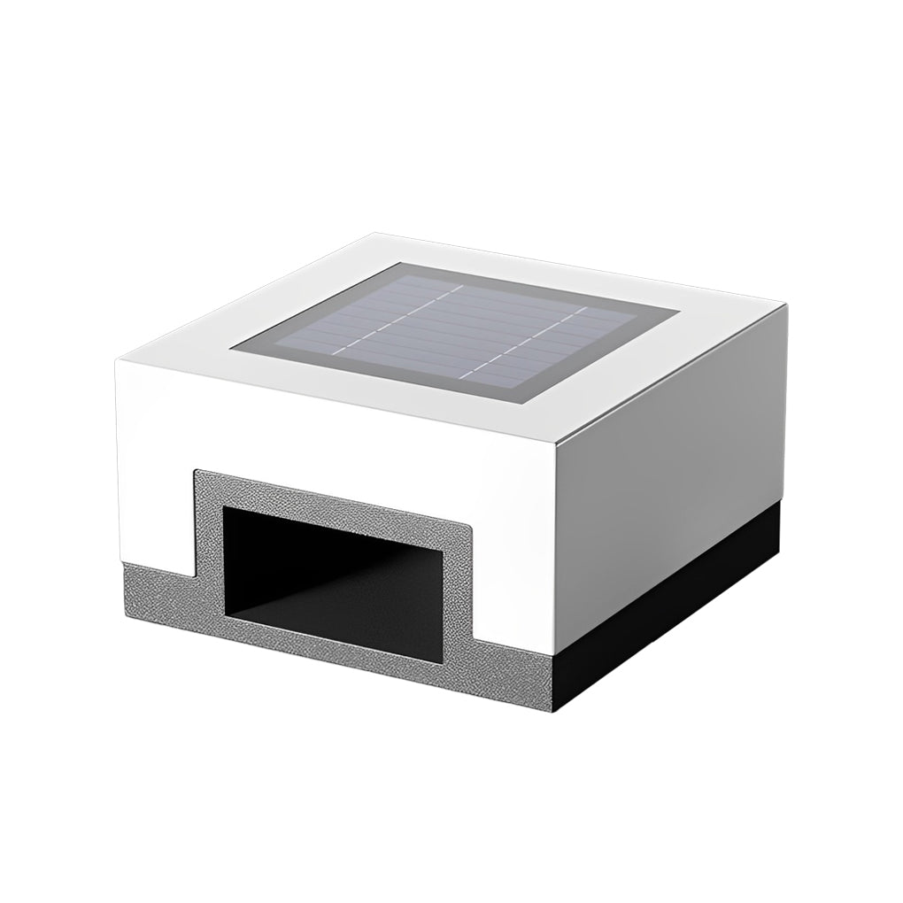 Square Outdoor Pillar Light — Stainless Steel, PE Shade, Solar / Hardwired, 3000K, IP65 Weatherproof