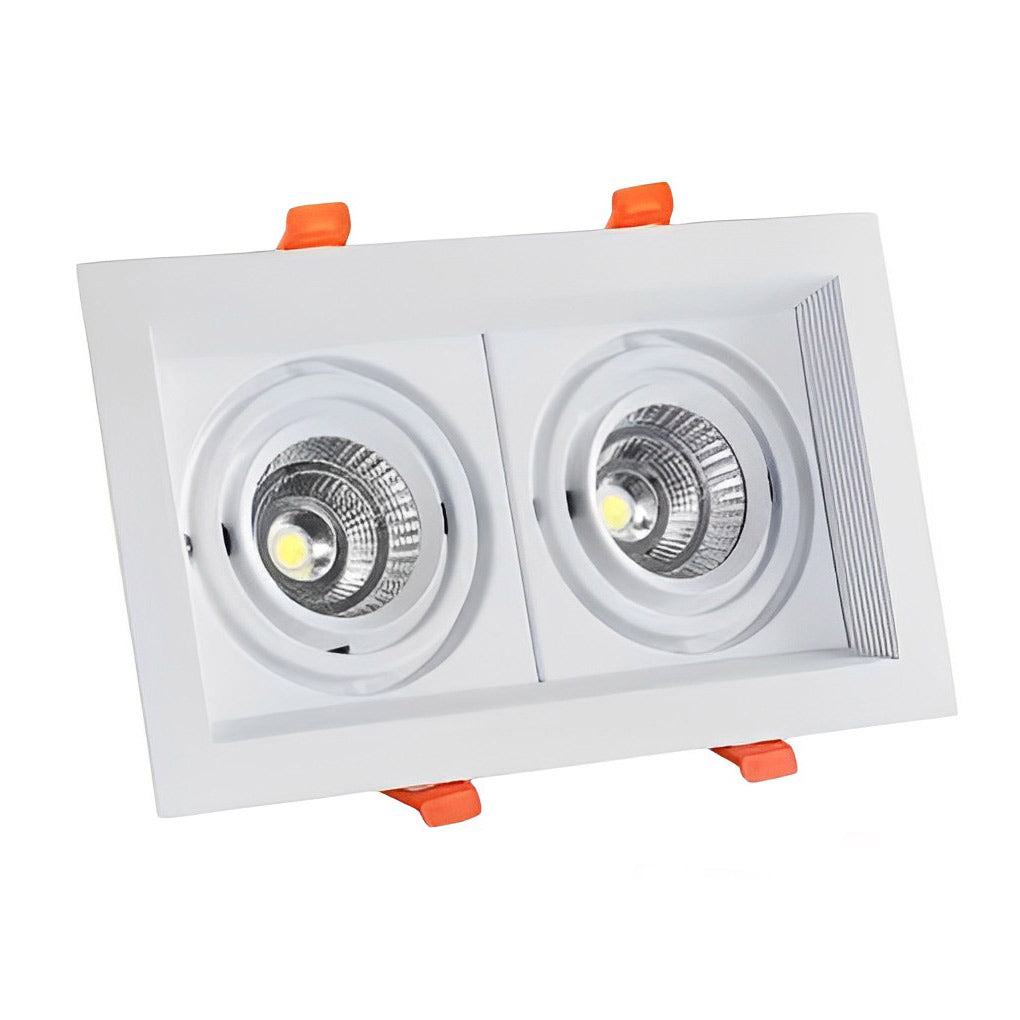 Rectangular Twin-Head Recessed Spotlight — Aluminum, 24W LED, 45° Adjustable, 3-Step Color Dimming
