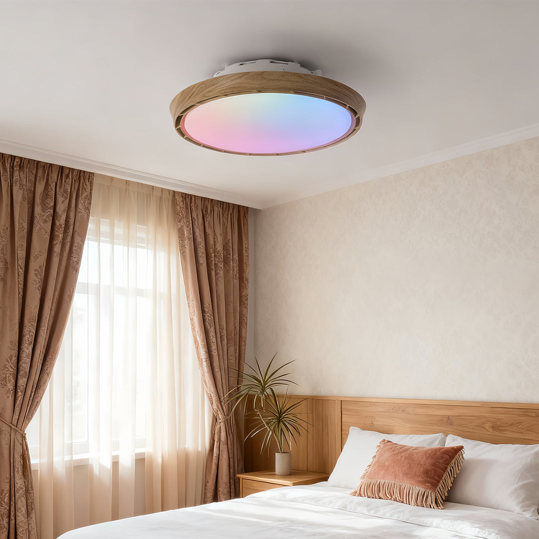 Modern Round Ceiling Fan with Dimmable LED Light - Leafless Design