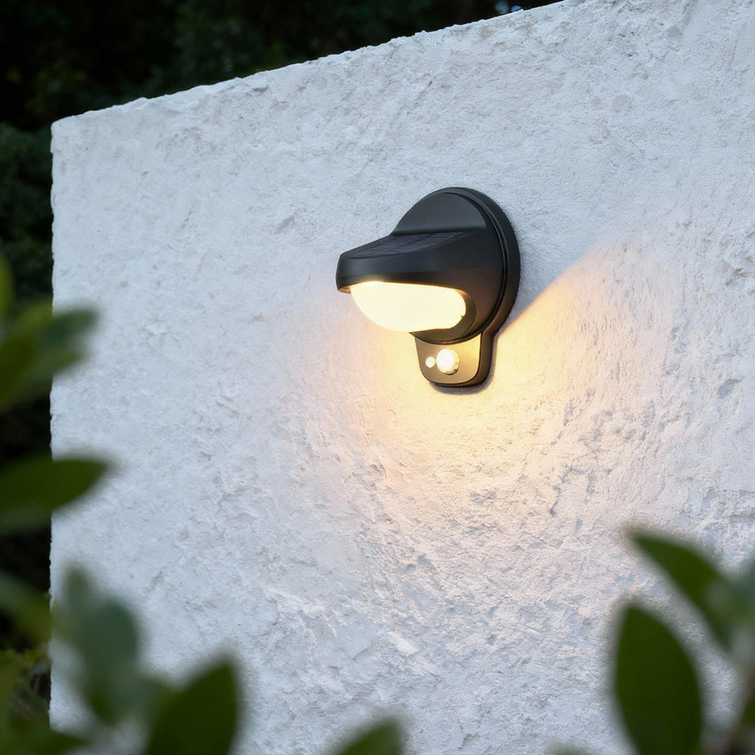 Solar Outdoor Wall Sconces, 2-Pack — Black Plastic, LED, Dual Color Temperature, IP44, 1200mAh