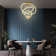 Tiered Crystal Ring Chandelier — Metal & Crystal, LED 3000K, 3-Ring or 4-Ring, 39" Adjustable Cord
