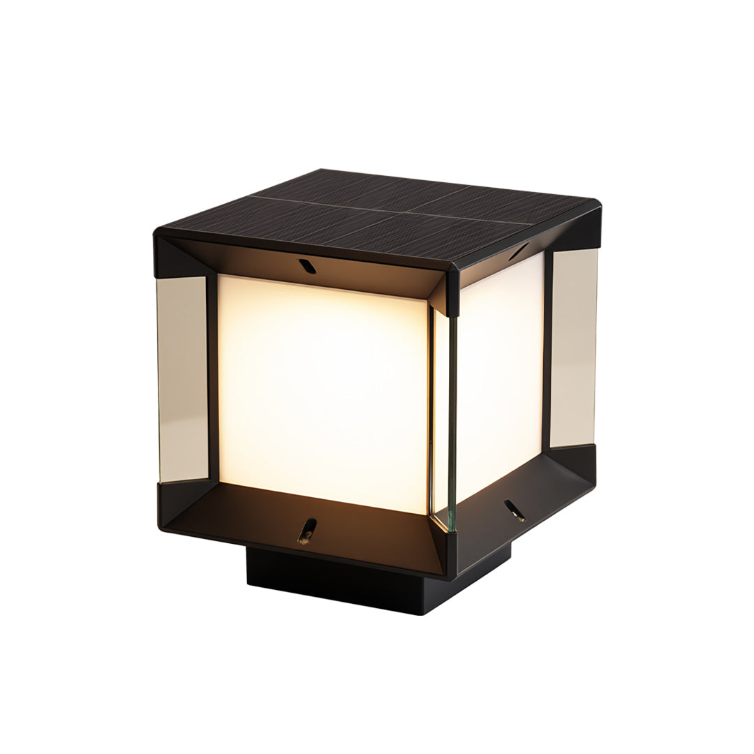 Modern Minimalist Outdoor Pillar Light — Black Aluminum, Clear Glass, Solar / Hardwired, IP65, LED E27, 3 Sizes