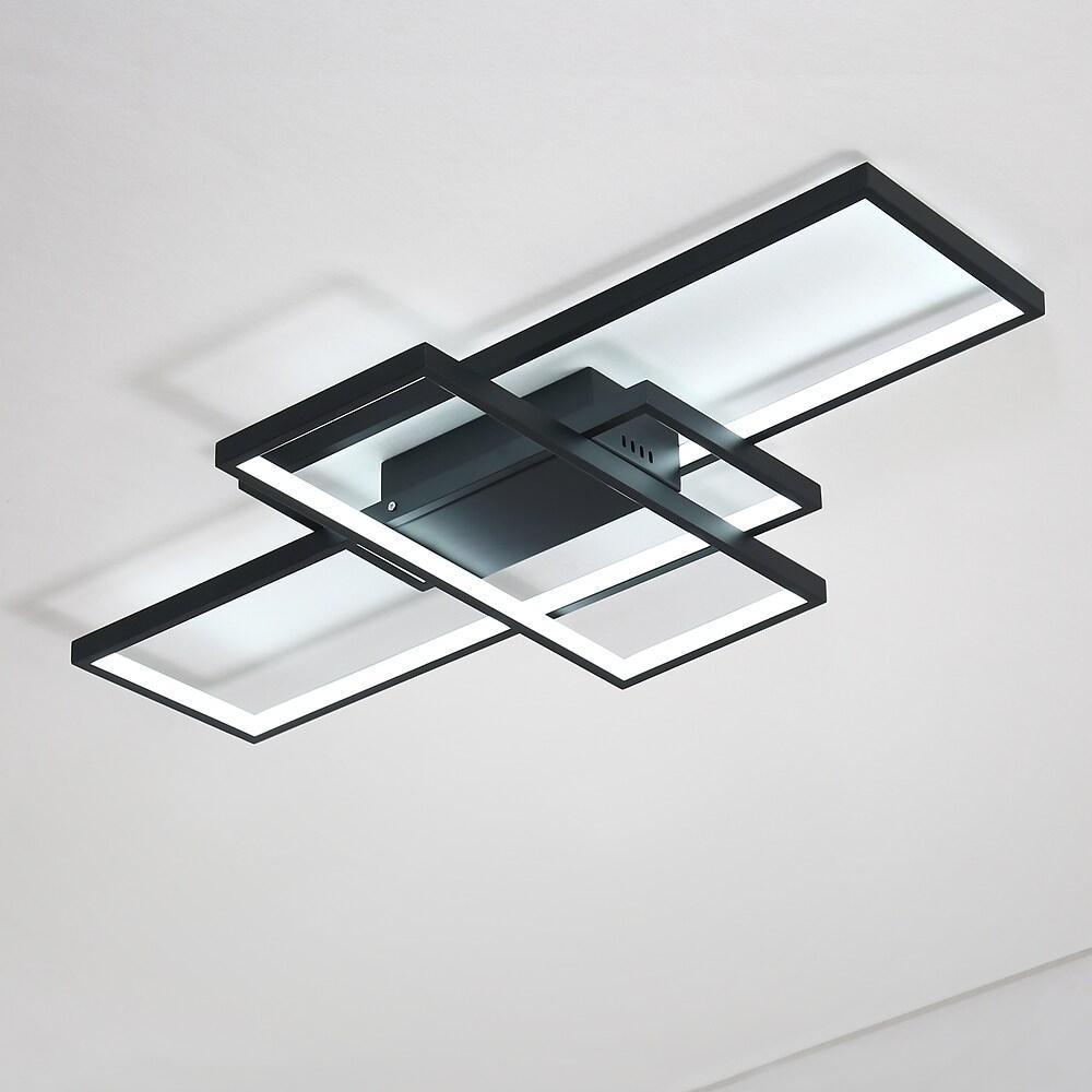 Large Multi-Rectangle Flush-Mount Ceiling Light — 3-Tier Integrated LED, Black, Gold or White