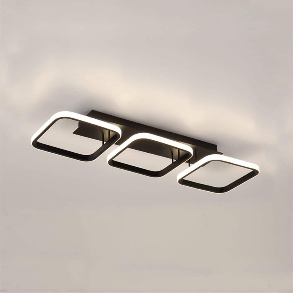 Modern Square LED Chandelier, Set of 3 — Black Aluminum, 3-Light, 3000K / 6000K